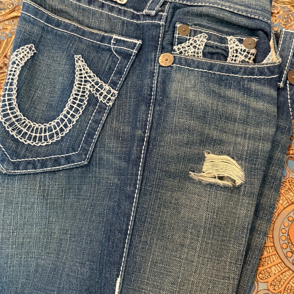 True Religion Men's Distressed Blue Jeans